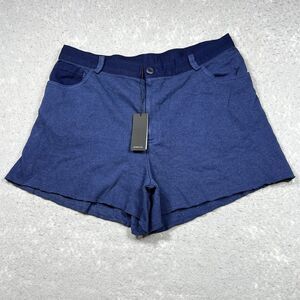 Monrow Shorts Womens XL Blue Shorts Knit Raw Hem Stretchy Pockets Inseam 3.5 in